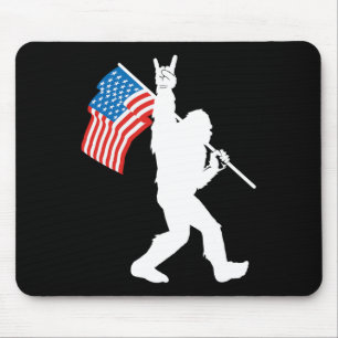Funny Bigfoot Rock And Roll Usa Flag For Sasquatch Mouse Pad