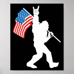 Funny Bigfoot Rock And Roll Usa Flag For Sasquatch Poster