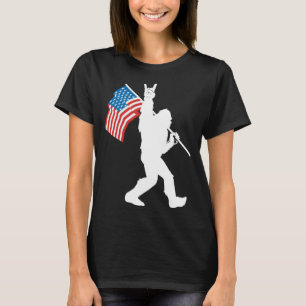 Funny Bigfoot Rock and Roll USA Flag for Sasquatch T-Shirt