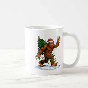 Funny Bigfoot Rock On Christmas Lights Snow Holida Coffee Mug