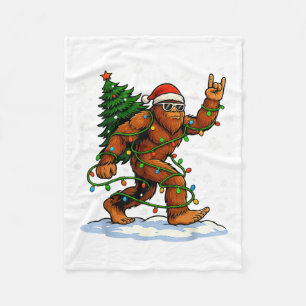 Funny Bigfoot Rock On Christmas Lights Snow Holida Fleece Blanket