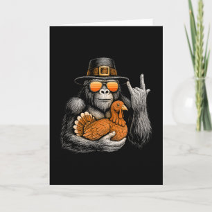 Funny Bigfoot Rock On Turkey Vintage Thanksgiving Card