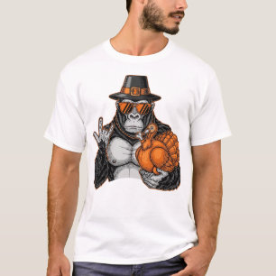 Funny Bigfoot Rock On Turkey Vintage Thanksgiving T-Shirt