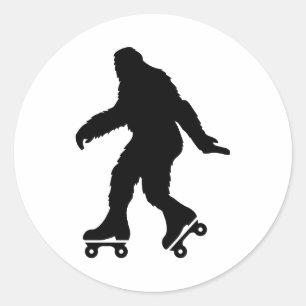 Funny Bigfoot Roller Skating Classic Round Sticker