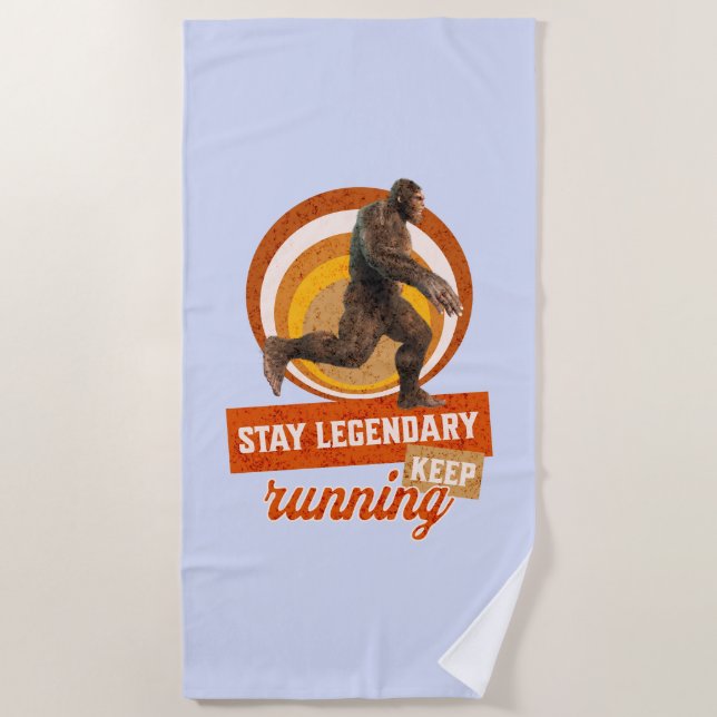 Funny Bigfoot Running Motivation Beach Towel (Front)