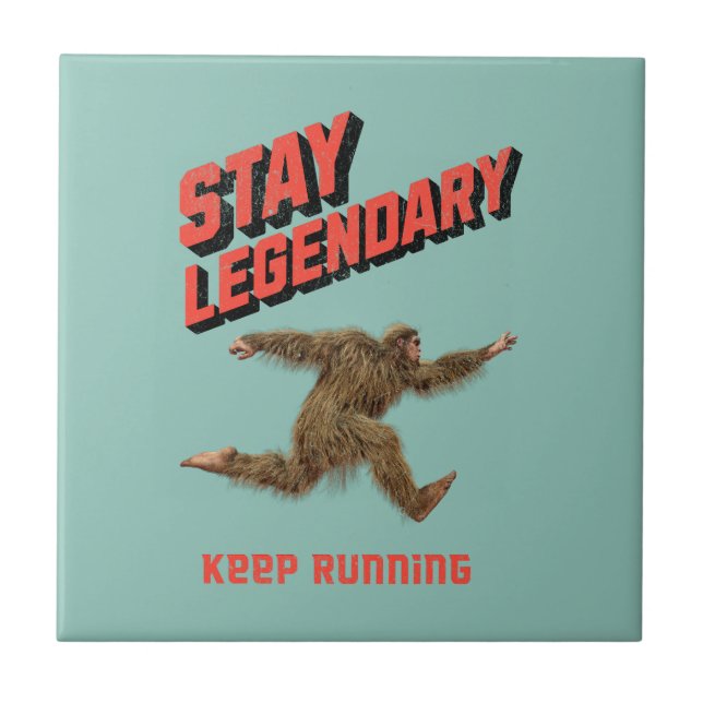 Funny Bigfoot Running Motivation Ceramic Tile (Front)