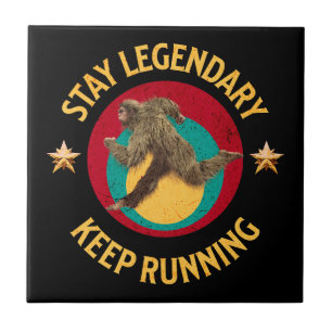 Funny Bigfoot Running Motivation Ceramic Tile