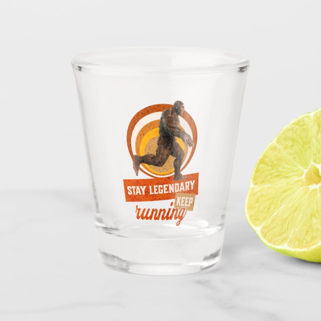 Funny Bigfoot Running Motivation Shot Glass (Front)