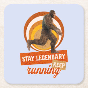 Funny Bigfoot Running Motivation Square Paper Coaster