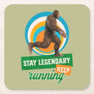 Funny Bigfoot Running Motivation Square Paper Coaster