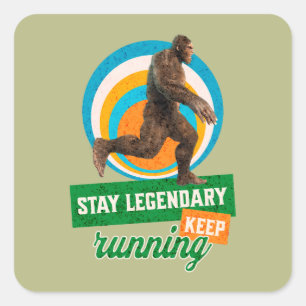 Funny Bigfoot Running Motivation Square Sticker