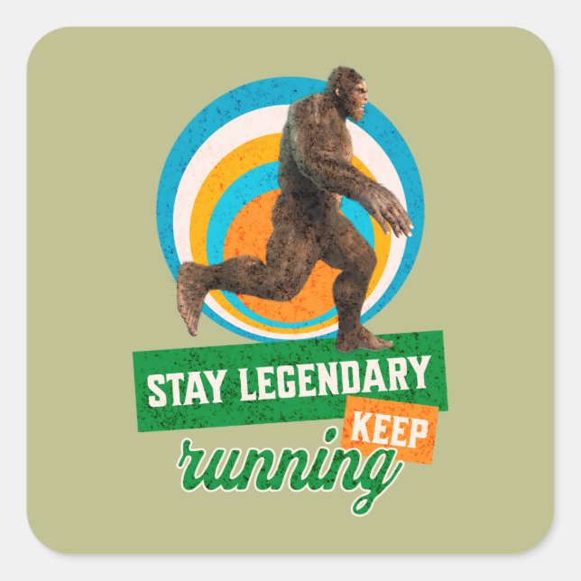 Funny Bigfoot Running Motivation Square Sticker (Front)