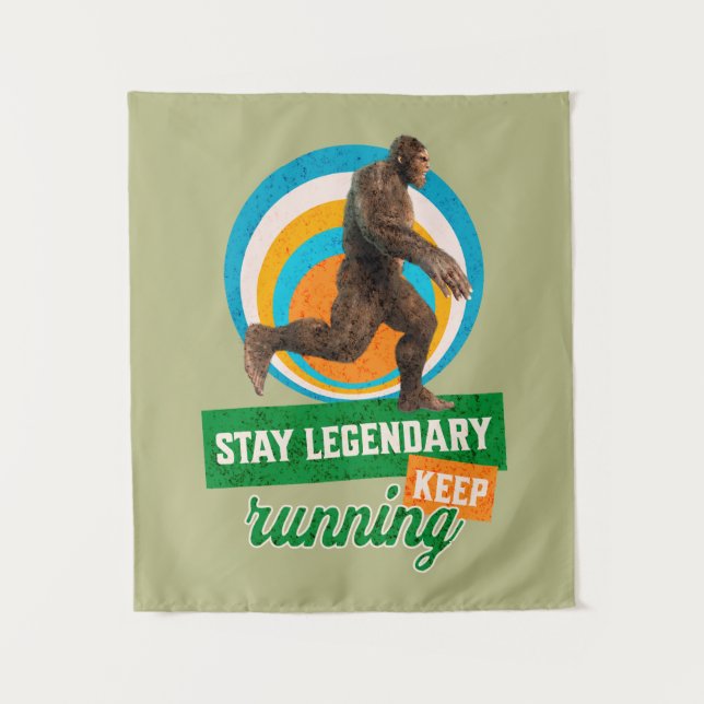 Funny Bigfoot Running Motivation Tapestry (Front)