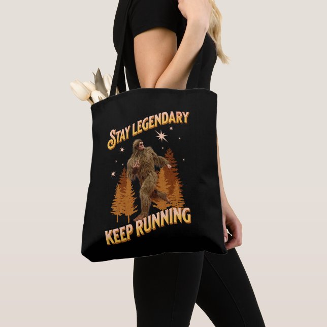 Funny Bigfoot Running Motivation Tote Bag (Close Up)