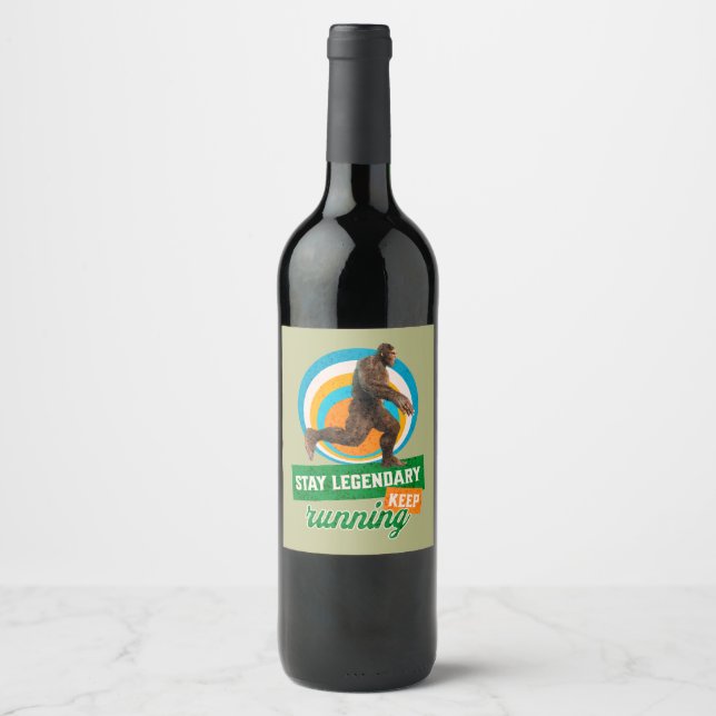 Funny Bigfoot Running Motivation Wine Label (Front)
