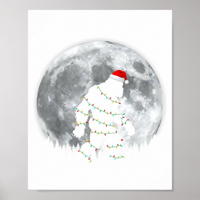Funny Bigfoot Santa Moon Christmas Lights Xmas Sas Poster (Front)