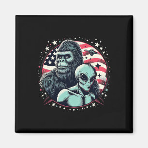 Funny Bigfoot Sasquatch Alien Amp Bigfoot Usa Flag Magnet