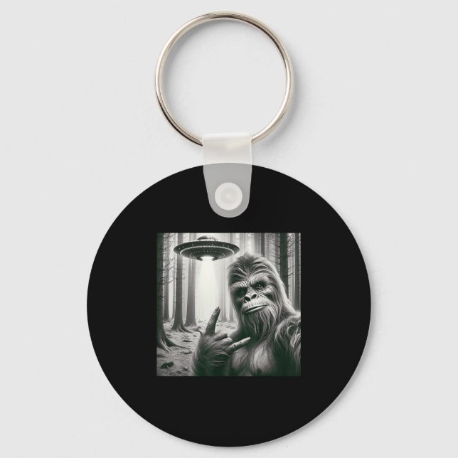 Funny Bigfoot Sasquatch Alien Ufo Selfie Graphic M Key Ring (Front)