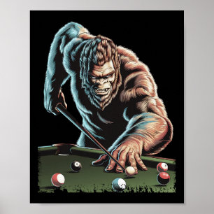Funny Bigfoot Sasquatch Billiards Pool Player Men Poster