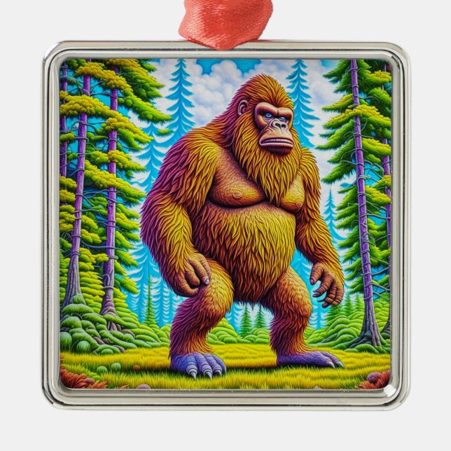 Funny Bigfoot Sasquatch Christmas Metal Ornament (Front)