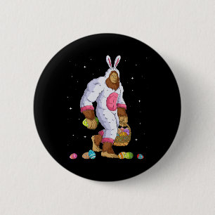 Funny Bigfoot Sasquatch Happy Easter Bunny Eggs  6 Cm Round Badge