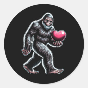 Funny Bigfoot Sasquatch Heart Mens Kids Boys Valen Classic Round Sticker