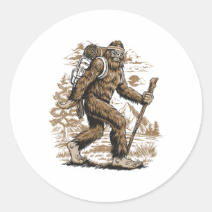 Funny Bigfoot Sasquatch Hiker Hiking Retro Outdoor Classic Round Sticker
