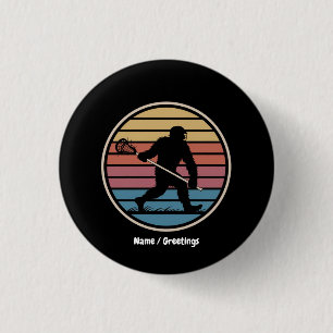 Funny Bigfoot Sasquatch Lacrosse Vintage Sunset 3 Cm Round Badge
