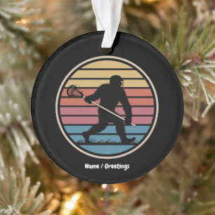 Funny Bigfoot Sasquatch Lacrosse Vintage Sunset Ornament