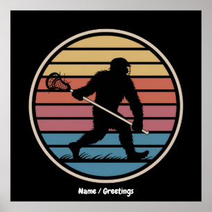 Funny Bigfoot Sasquatch Lacrosse Vintage Sunset Poster