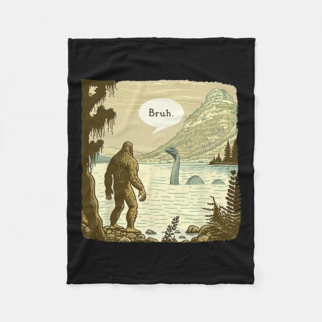 Funny Bigfoot Sasquatch Loch Ness Monster Introver Fleece Blanket (Front)
