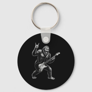 Funny Bigfoot Sasquatch Playing Guitar, Rock And R Key Ring