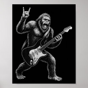 Funny Bigfoot Sasquatch Playing Guitar, Rock And R Poster