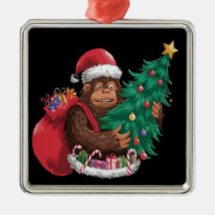 Funny Bigfoot Sasquatch Santa Christmas Tree Holid Metal Ornament
