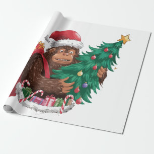 Funny Bigfoot Sasquatch Santa Christmas Tree Holid Wrapping Paper