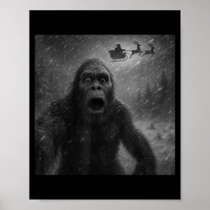 Funny Bigfoot Sasquatch Selfie Santa Claus Xmas Ch Poster