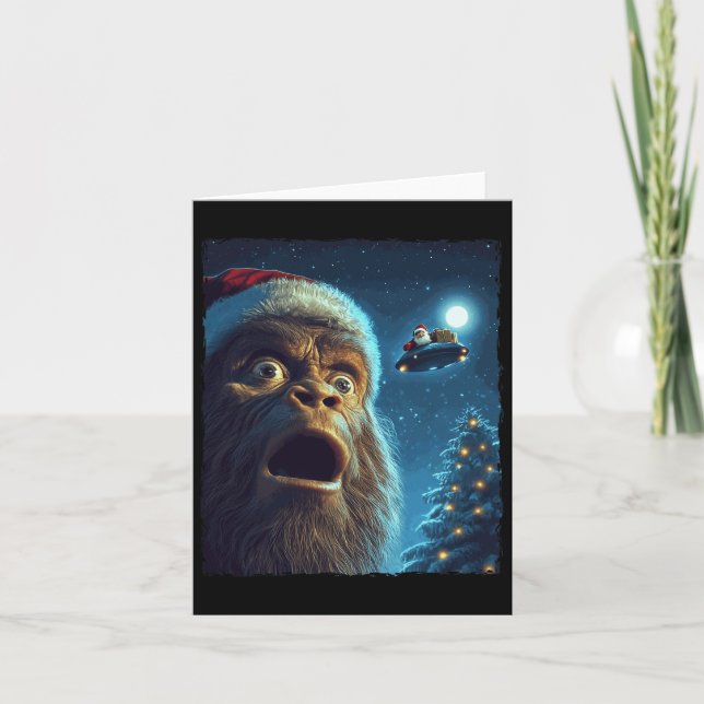 Funny Bigfoot Sasquatch Selfie Santa Ufo Xmas Chri Card (Front)