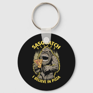 Funny Bigfoot Sasquatch Slices I Believe In Pizza  Key Ring