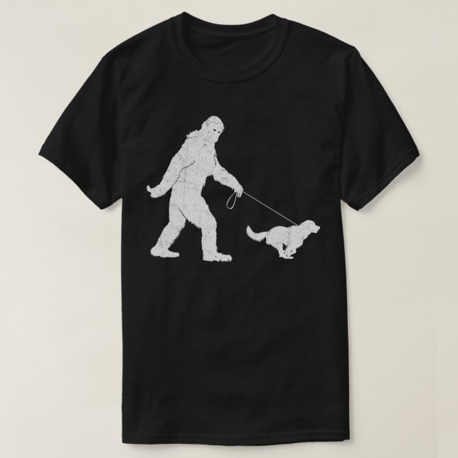 Funny Bigfoot Sasquatch Walking Golden Retriever D T-Shirt (Design Front)