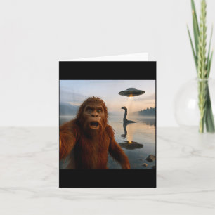 Funny Bigfoot Selfie With Loch Ness Monster And Uf Card