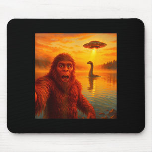 Funny Bigfoot Selfie With Loch Ness Monster And Uf Mouse Pad