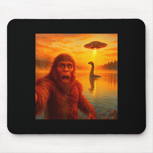 Funny Bigfoot Selfie With Loch Ness Monster And Uf Mouse Pad (Front)