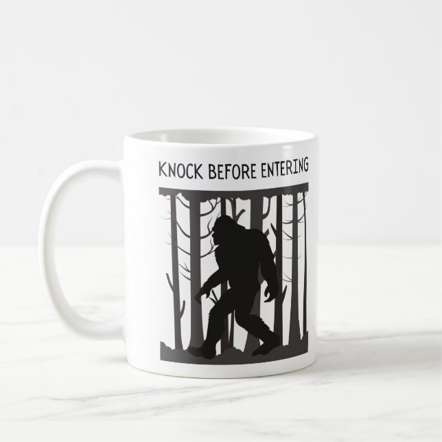 funny bigfoot silhouette knock before entering coffee mug (Left)