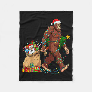 Funny Bigfoot Steals Santa & Xmas Tree - Chris Fleece Blanket