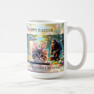 Funny Bigfoot UFO Easter   Cute Cat Bunny Selfie Coffee Mug
