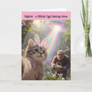 Funny Bigfoot UFO Easter Cute Kitten Selfie  Holiday Card