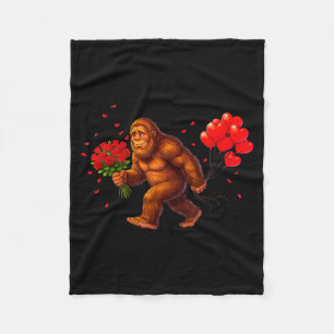 Funny Bigfoot Valentine Heart Sasquatch Retro Love Fleece Blanket