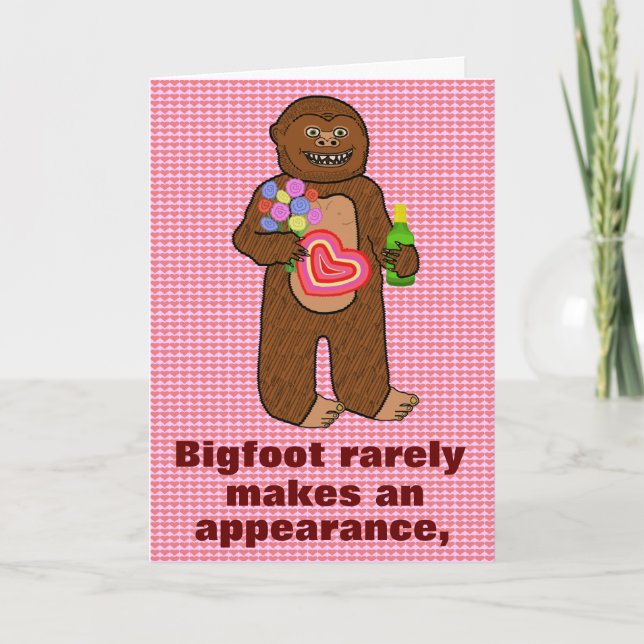 Funny Bigfoot Valentine's Day Cartoon Sasquatch Holiday Card (Front)