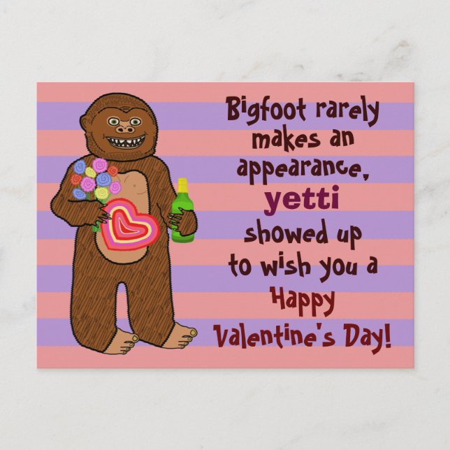 Funny Bigfoot Valentine's Day Pun Holiday Postcard (Front)