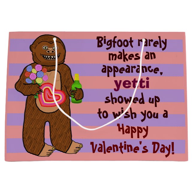 Funny Bigfoot Valentine's Day Pun Sasquatch Large Gift Bag (Front)